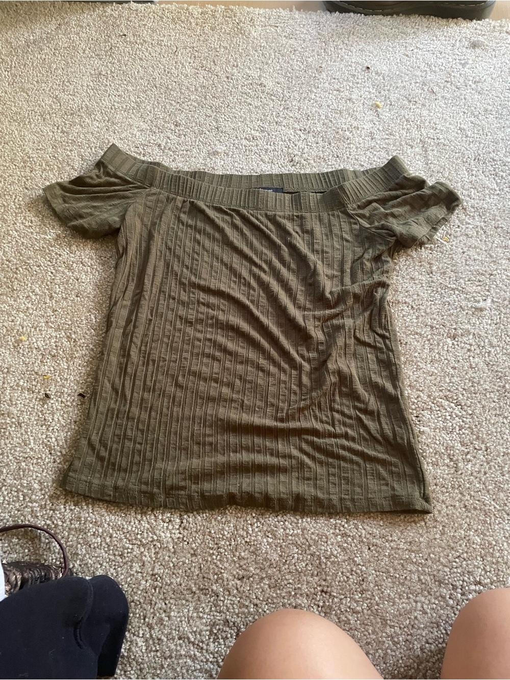 Ambiance Olive Off-Shoulder Ribbed Crop Top